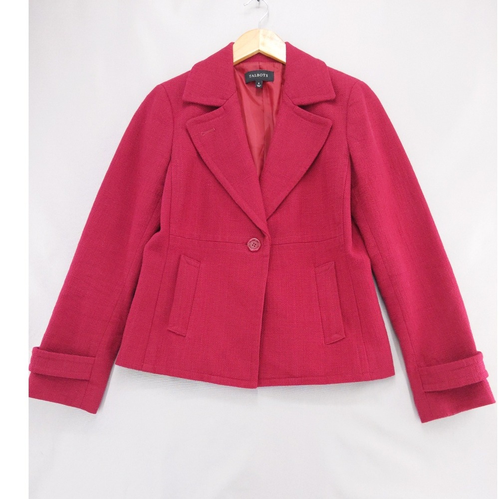 Talbots Blazer Women's 6 Cotton Textured Single Button Notch Lapel Jacket